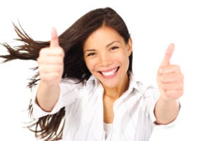 Success woman thumbs up